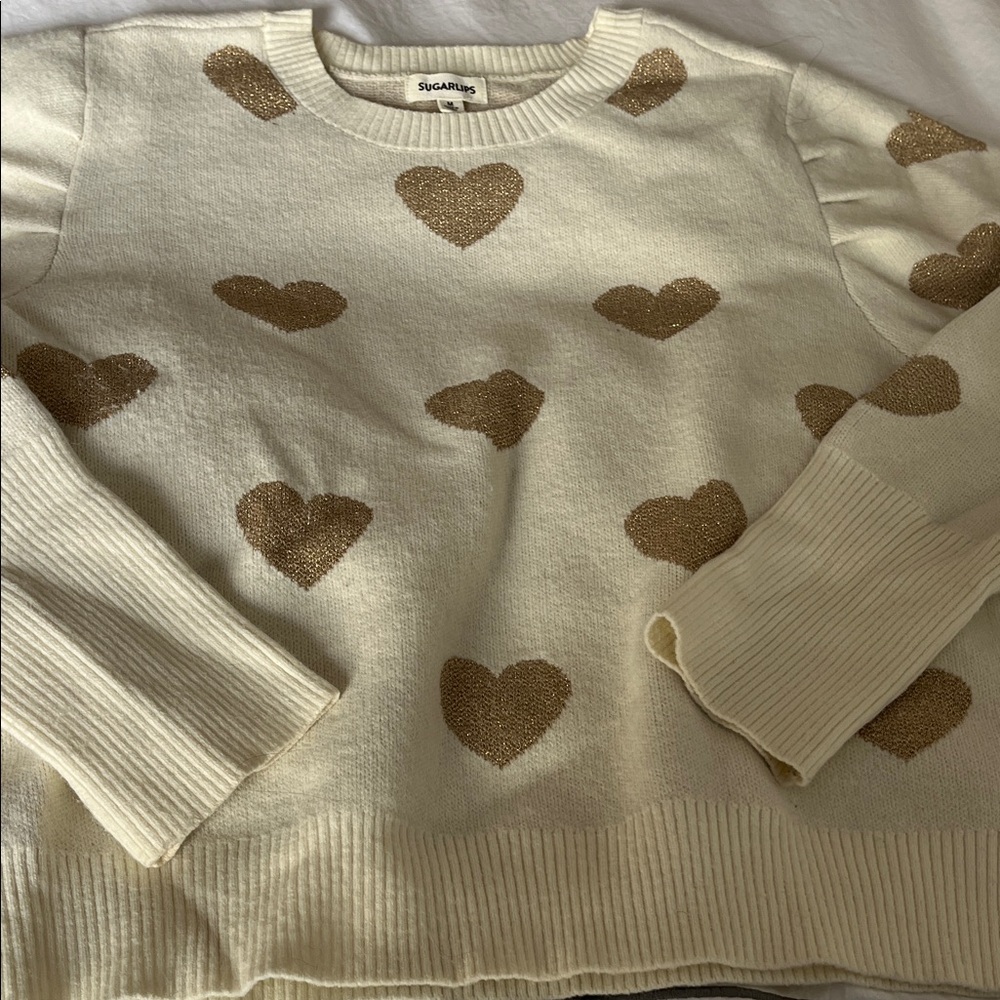 Sugar lips Off-White Sweater with Gold Hearts